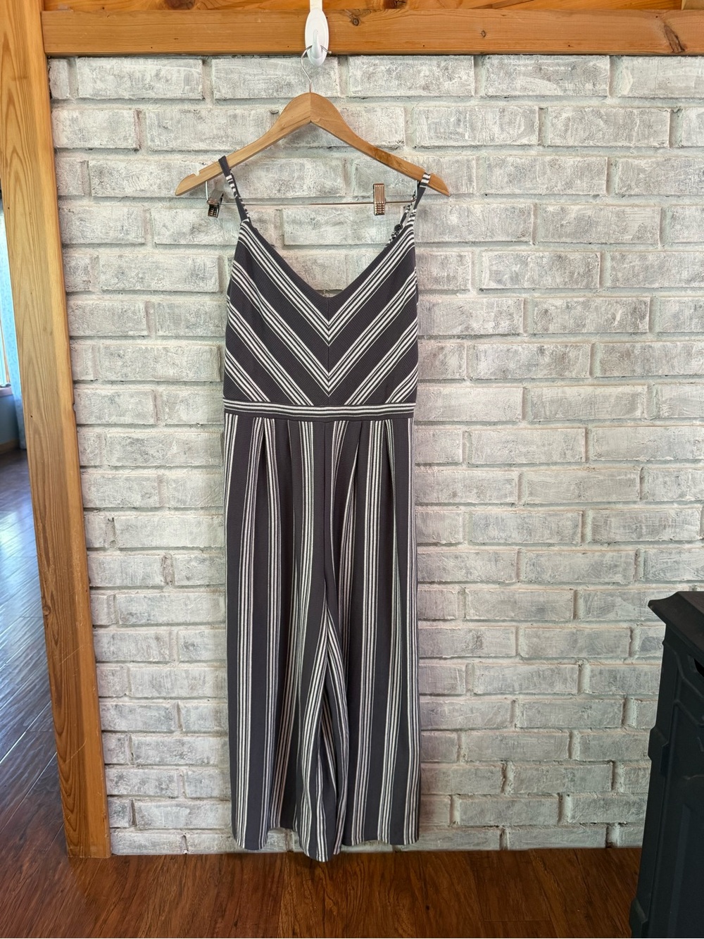 Xhilaration Black and White Striped V-Neck Wide-Leg Jumpsuit